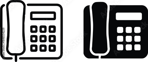 telephone pictogram set desk phone outline and filled glyphs