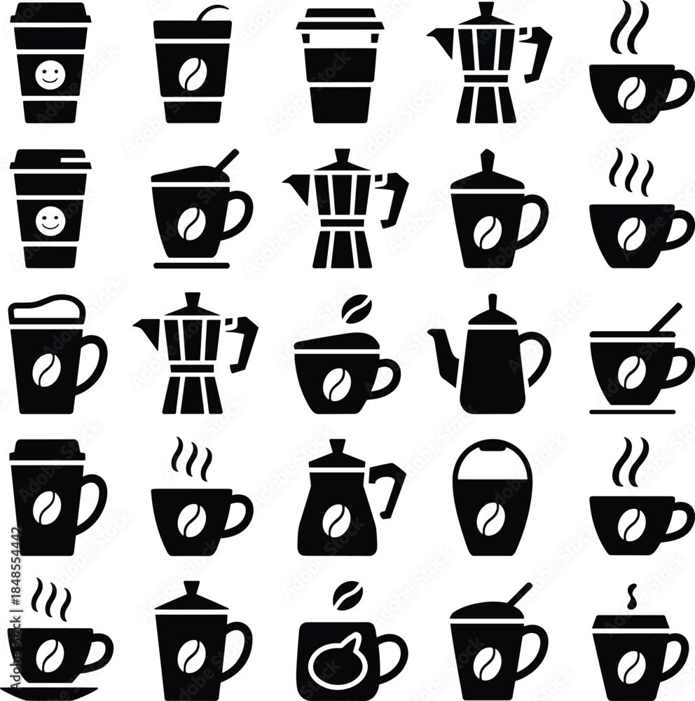 Obraz premium Black and white coffee and tea set
