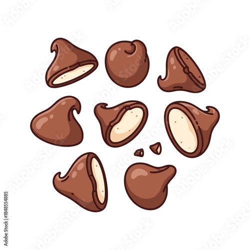 Flat vector illustration of panna cotta with raspberry sauce