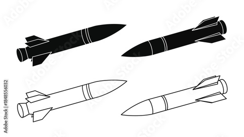 Black and white illustration of two different missile designs shown in outline