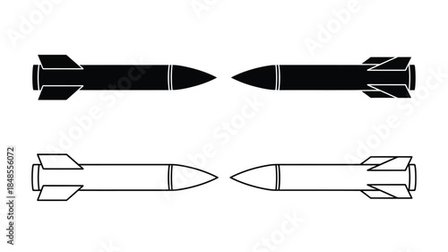 Simple illustration of two missile designs one solid and one outlined