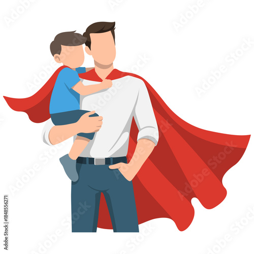 Father and Son Wearing Red Cape.