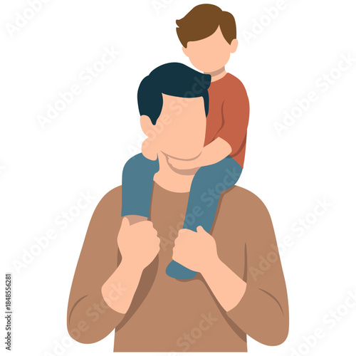 Son Sit on Fathers Shoulder. Fathers Day.