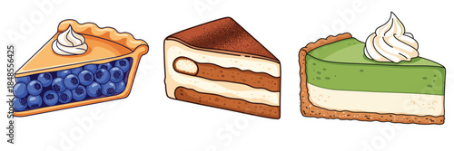Flat vector illustration of three dessert pie slices