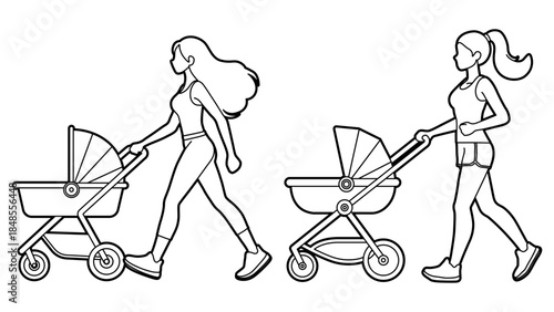 Mother Push Baby Stroller.