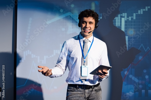 Male business speaker with ...