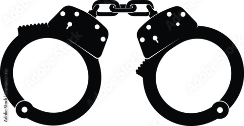 Black handcuffs silhouette illustration representing arrest, crime, law enforcement, justice concept, isolated vector design for security branding and legal graphics