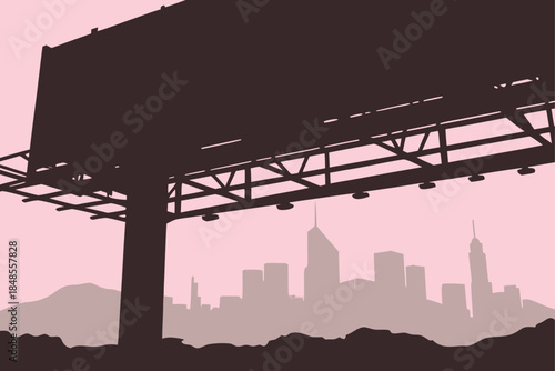 Eye-catching billboard silhouette against a dreamy city skyline, perfect for impactful advertising campaigns and urban development projects.