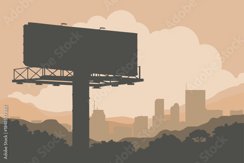 Billboard towering above a modern cityscape offers prime advertising space for businesses looking to make a big impact on urban consumers, drive sales now