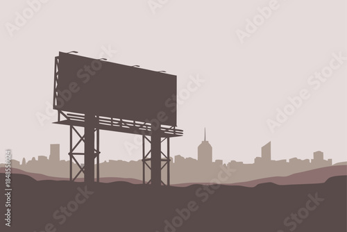 Billboard overlooking the city, perfect for advertising mockups and urban development projects, a muted palette with a retro feel for creative campaigns