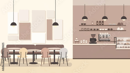 Cozy table setting with two chairs and a cup of coffee on a round wooden table in a serene environment viewed from above