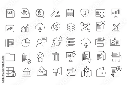Line Business and Finance Icons Set for Corporate, Marketing, Office, and Digital Interface Design