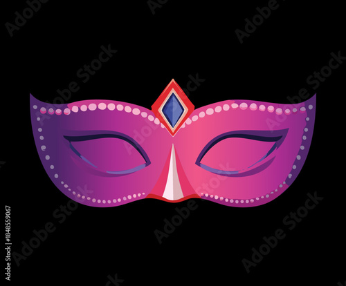 Stylish pink and purple masquerade mask on black background for mysterious carnival ball and festive party event