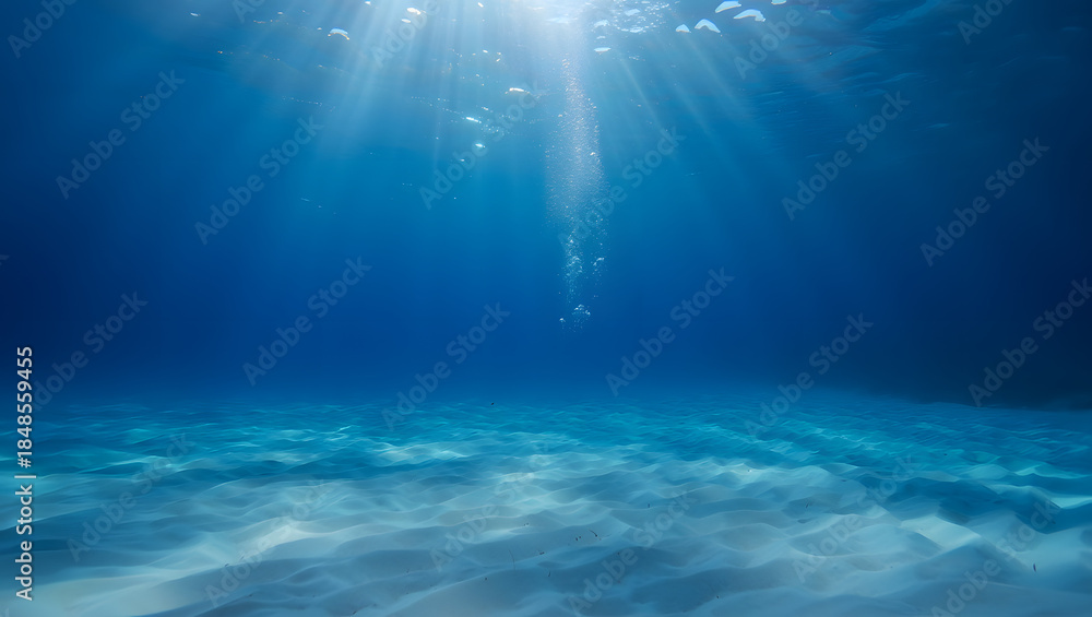 Fototapeta premium Underwater Ocean Scene with Sun Rays and Sandy Seafloor