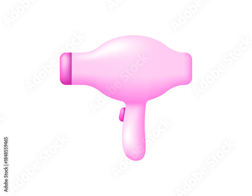 hair dryer illustration. pink hair dryer. electronic device that dries hair. object or item. 3D style design. white background