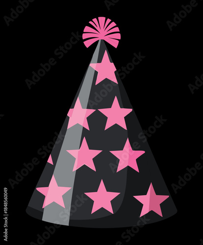 Elegant black party hat with pink stars for mysterious nightclub celebration and birthday event headwear decoration