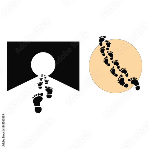 Footprints Leading Into Light Circle Silhouette.