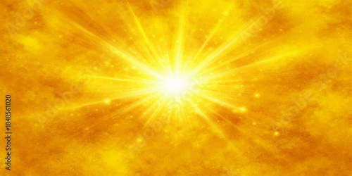 An abstract space background featuring a bright sun explosion with glowing orange rays and blue energy flares bursting through a textured starry sky design