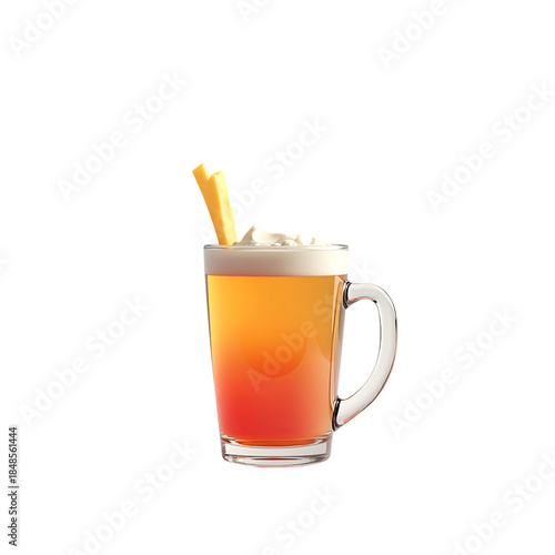 Refreshing orange and red layered drink with whipped cream and straws isolated on transparent background