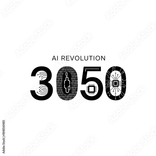 AI revolution reimagined 3050 conceptual art showcases human digital integration and technological advancement