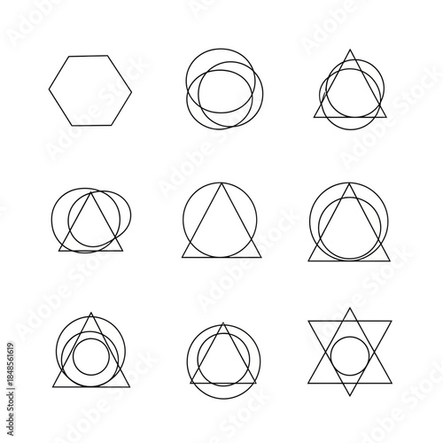 Geometric shapes collection featuring sacred geometry patterns and abstract line art for modern design projects