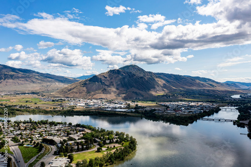 Aerial View of Kamloops, British Columbia, Showing Thompson River and Mount Paul on a Sunny Summer Day