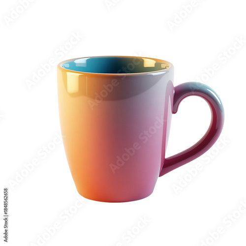 Pink ceramic mug with blue interior isolated on transparent background