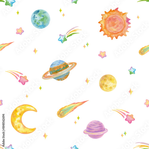 Pattern of galaxy  hand drawn with watercolor isolated transparent background