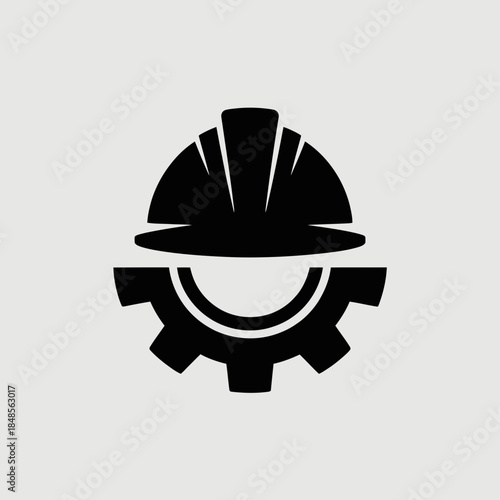 safety, helmet, gear, silhouette, vector, icon, clipart, construction, industrial, engineering, worker, protection, hardhat, cogwheel, labor, occupational, blackwhite, monochrome, outline, machinery, 