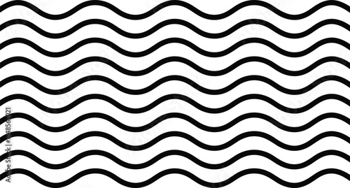 Seamless black wave pattern background, abstract wavy lines texture, sea water ripple design, geometric curve ornament, vector illustration line art graphic