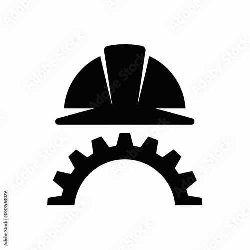 safety, helmet, gear, silhouette, vector, icon, clipart, construction, industrial, engineering, worker, protection, hardhat, cogwheel, labor, occupational, blackwhite, monochrome, outline, machinery, 