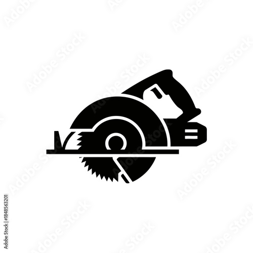 saw, circular, silhouette, vector, icon, clipart, powertool, woodworking, blade, blackwhite, monochrome, outline, construction, carpentry, cutting, tool, electric, handheld, diy, renovation, workshop,