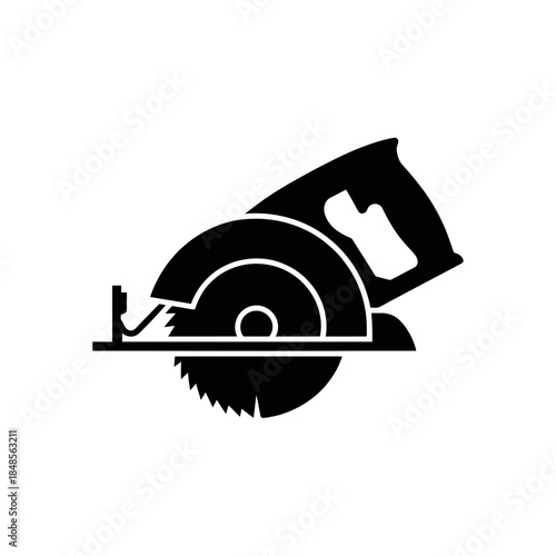saw, circular, silhouette, vector, icon, clipart, powertool, woodworking, blade, blackwhite, monochrome, outline, construction, carpentry, cutting, tool, electric, handheld, diy, renovation, workshop,