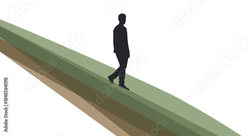 Bold figure walking down a challenging path, representing ambition, career goals, overcoming obstacles, and the journey to success in business or life