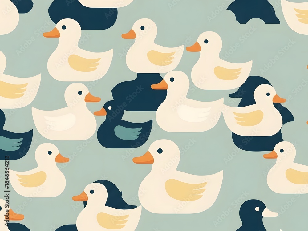 Fototapeta premium Cartoon ducks and penguins repeating pattern decorative design for background