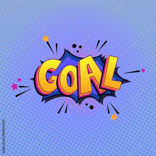 Pop art comic-style soccer goal text with football and explosion effect. Energetic and fun illustration ideal for sports posters