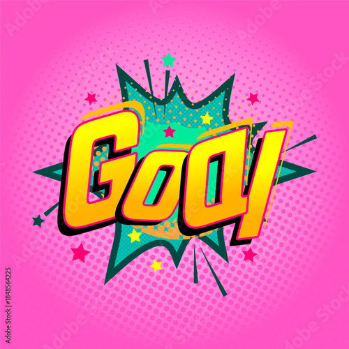 Pop art comic-style soccer goal text with football and explosion effect. Energetic and fun illustration ideal for sports posters