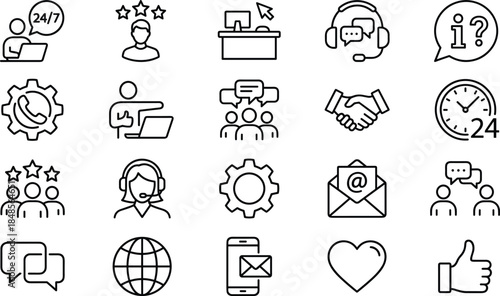 customer, service, icons, support, communication, vector, care, help, headset, laptop, speech, gear, email, smarcatn