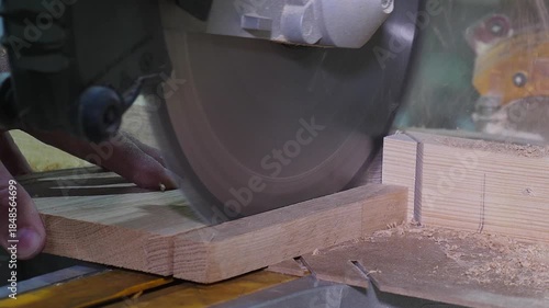 Wood and wood-based materials industry. Carpenters working on wood factory with machines. Wooden furniture manufacturing process. Carpentry workshop location. working at furniture factory. 4 k video