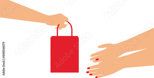 Red Shopping Bag Exchange Between Hands
