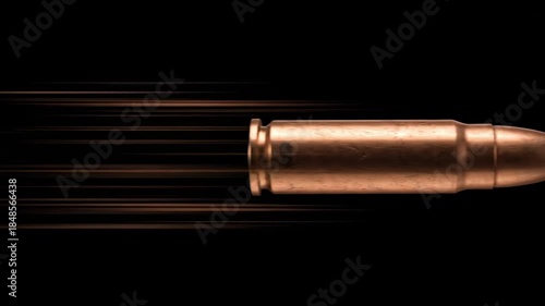 Flying copper bullet with speed trails isolated on black background