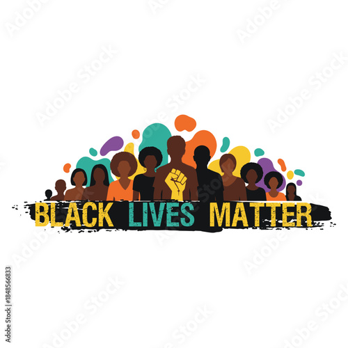 Black lives matter movement logo with diverse group of people