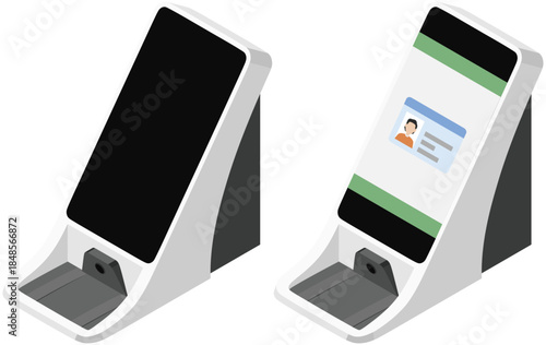 顔認証付きカードリーダーのアイソメトリックイラスト｜マイナ保険証対応端末のベクター素材