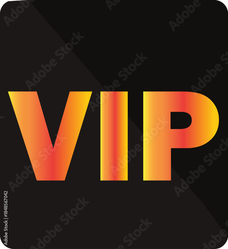 A bold graphic featuring the letters VIP in a vibrant orange and yellow gradient against a dark background, signifying exclusivity.