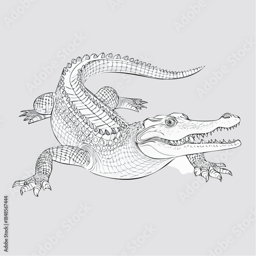Sketch of two crocodiles facing each other in detailed line art