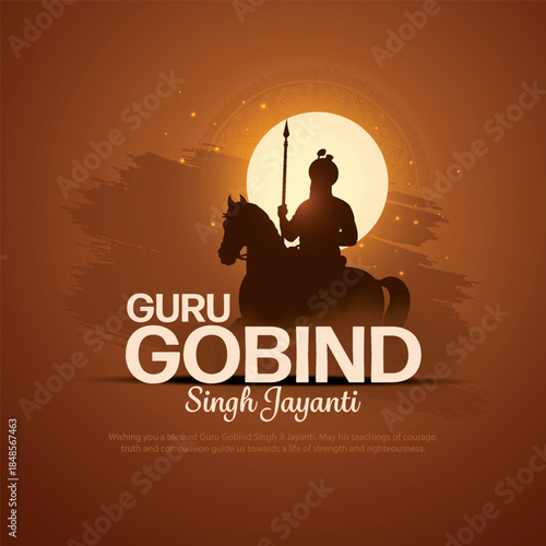 Creative vector illustration of guru gobind singh silhouette design with golden temple for Guru Gobind Singh Jayanti celebration.