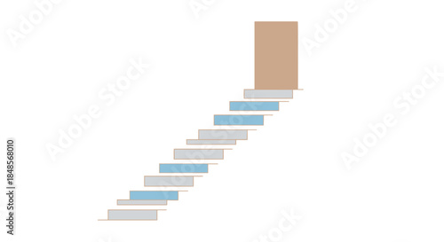 Step up to the next level, a door awaits at the top of the stairs, symbolizing progress and new opportunities for growth and achievement now