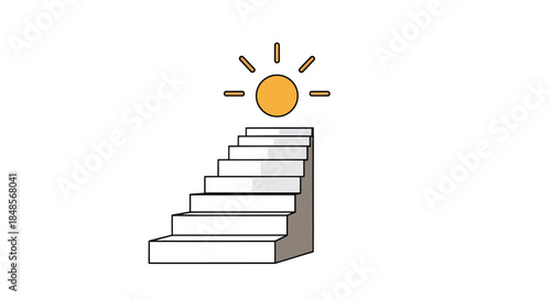 Reach your goals and climb the staircase to success with optimistic sunny illustration bringing light and positivity to any project, career concept
