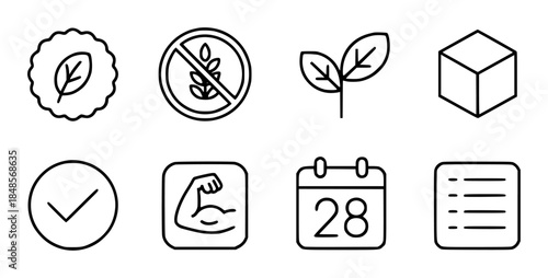 Collection of simple black depicting health and organization symbols fitness nutrition