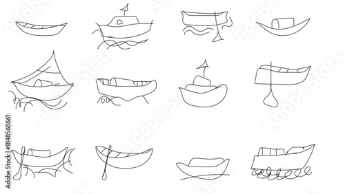 Set of hand drown elements of boat. Hand drawn vector illustration.